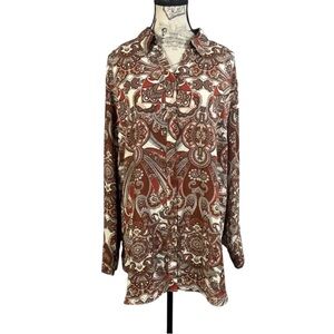 Chico’s Size 3 (US XL) Rust & Cream Paisley Button-Down Shirt | Pleated Back